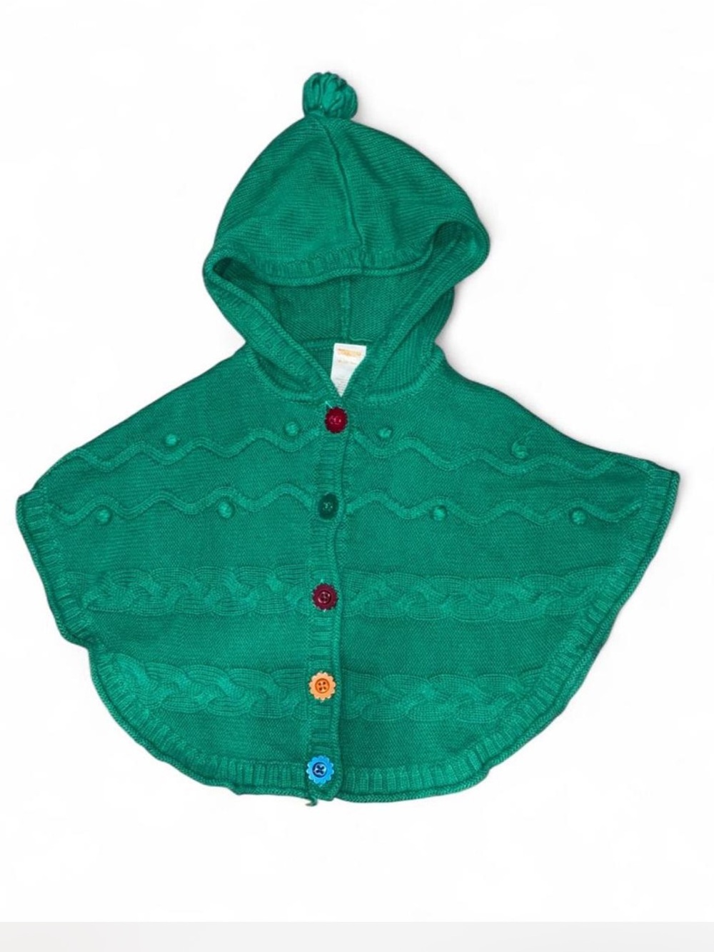 Gymboree Hooded Knit Poncho Jacket in Teal with Multicolor Buttons
